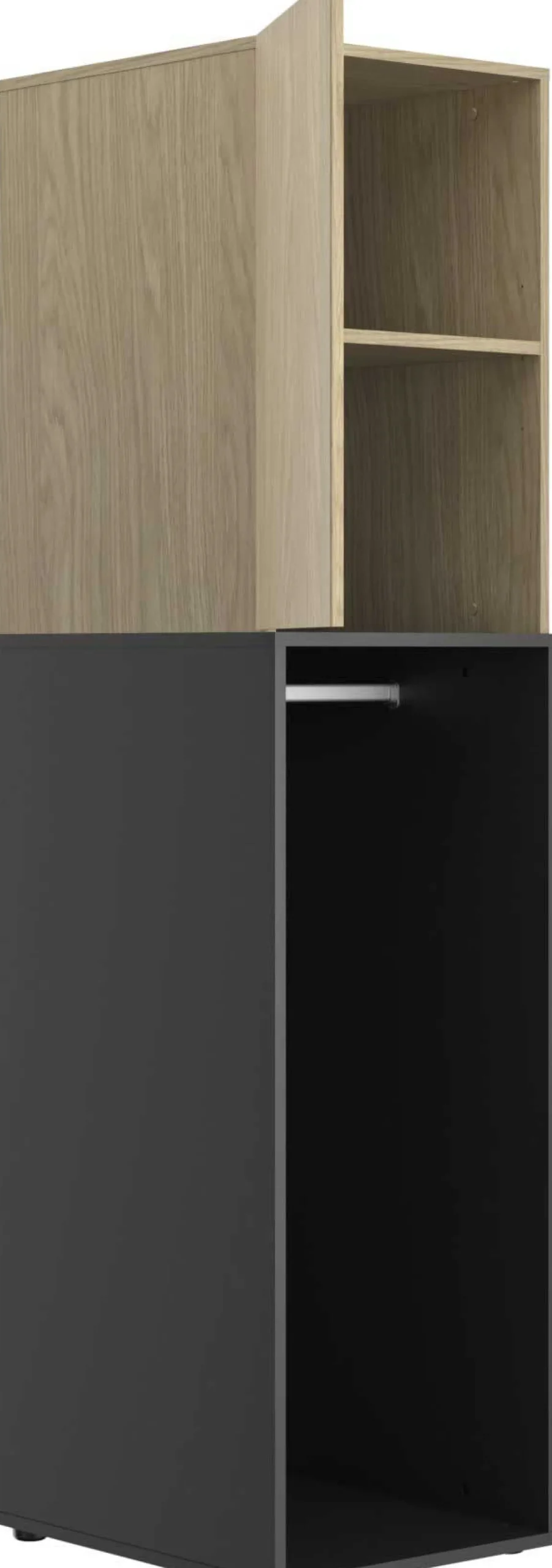 Schlafzimmer Nael: Doppelbett 140x200, Schreibtisch, Bücherregal, Kleiderschrank - Eiche Dekor/schwarz
