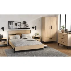 Schlafzimmerset Craig | Doppelbett, Nachttisch, Kleiderschrank, Kommode | Oak Matte Black
