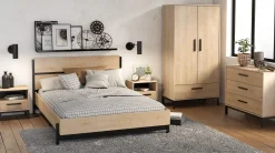 Schlafzimmerset Craig | Doppelbett, Nachttisch, Kleiderschrank, Kommode | Oak Matte Black