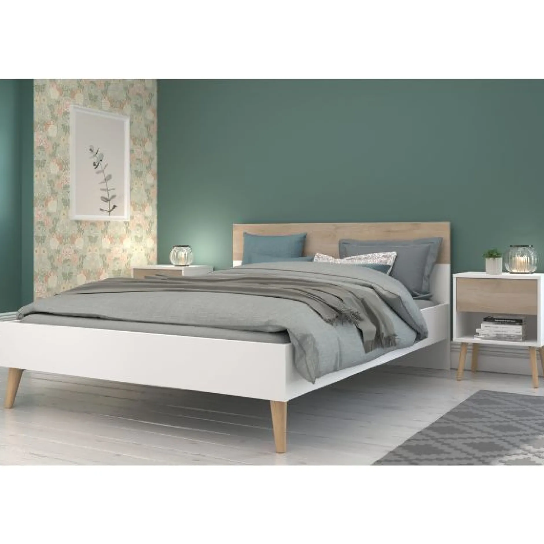 Schlafzimmerset Hardy | Doppelbett, Nachttisch | Eiche Weiß Design