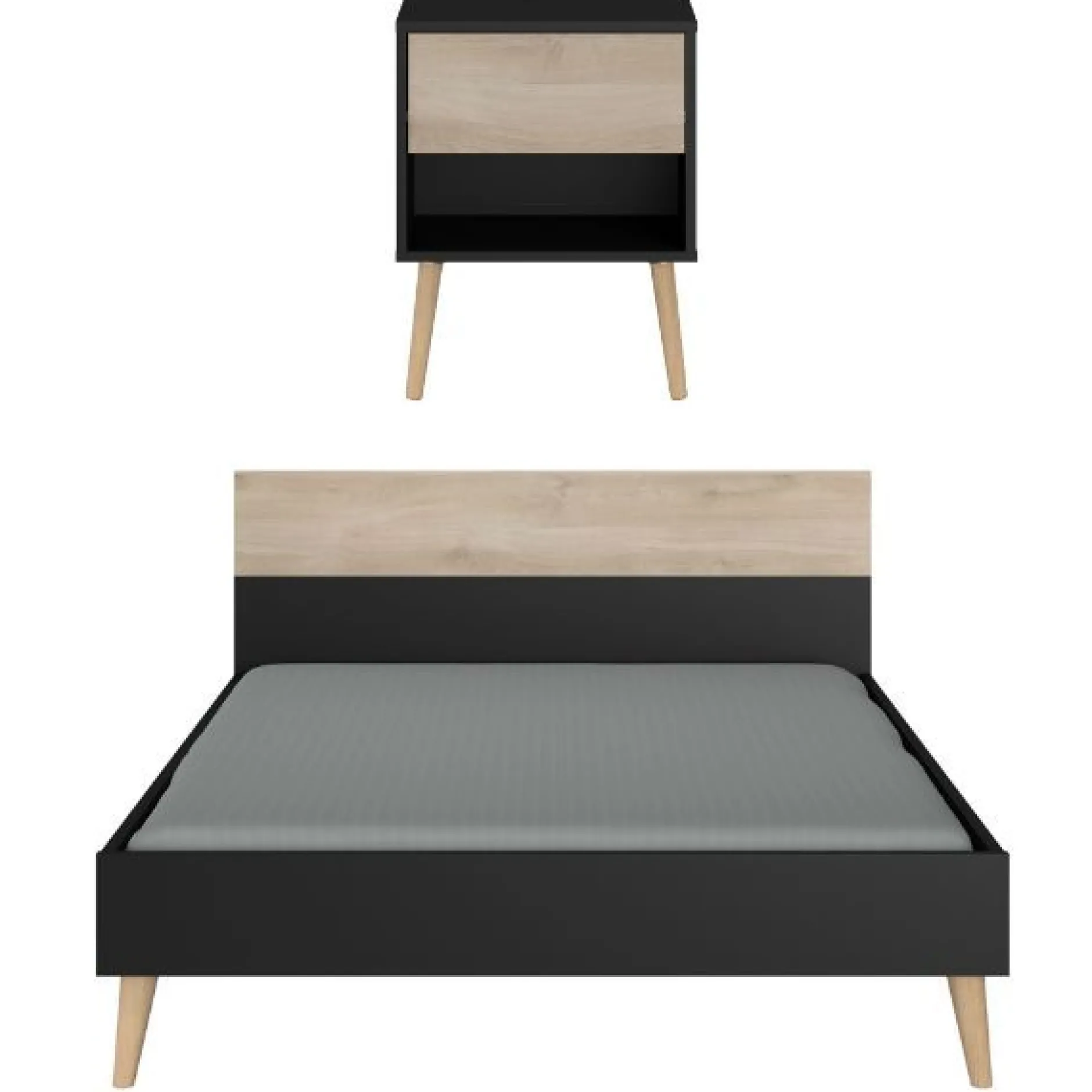Schlafzimmerset Hardy | Doppelbett, Nachttisch | Oak Black Design