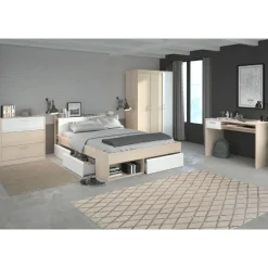Schlafzimmer-Set Most | Doppelbett mit Stauraum, Kleiderschrank, Schreibtisch, Kommode