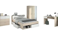 Schlafzimmer-Set Most | Doppelbett mit Stauraum, Kleiderschrank, Schreibtisch, Kommode