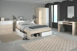 Schlafzimmer-Set Most | Doppelbett mit Stauraum, Kleiderschrank, Schreibtisch, Kommode