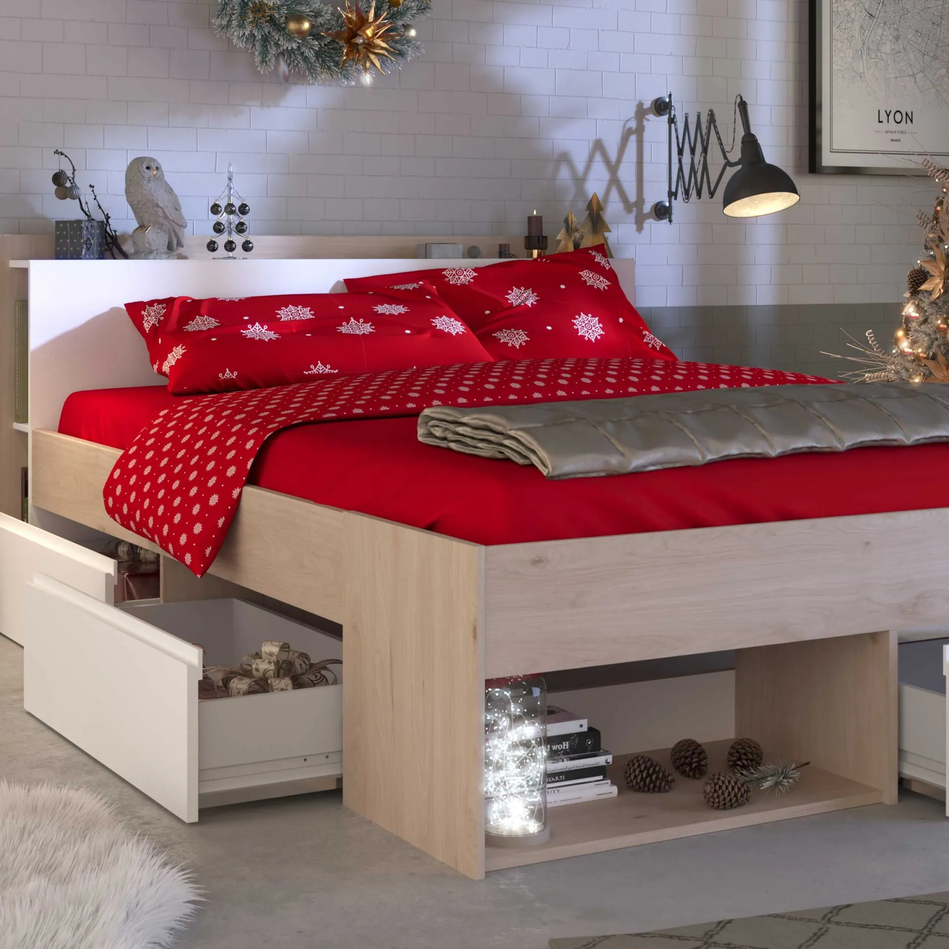 Schlafzimmer-Set Most | Doppelbett mit Stauraum, Kleiderschrank