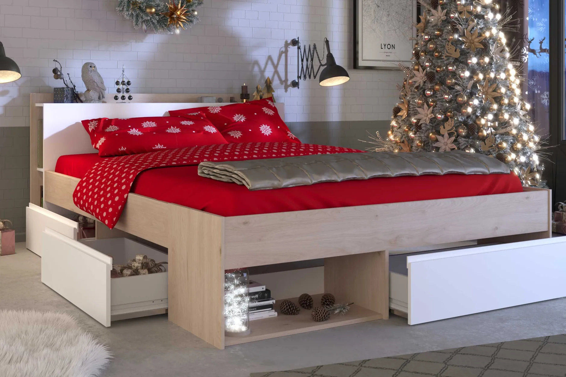 Schlafzimmer-Set Most | Doppelbett mit Stauraum, Kleiderschrank
