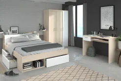 Schlafzimmer-Set Most | Doppelbett mit Stauraum, Kleiderschrank, Schreibtisch