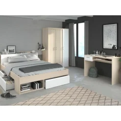 Schlafzimmer-Set Most | Doppelbett mit Stauraum, Kleiderschrank, Schreibtisch