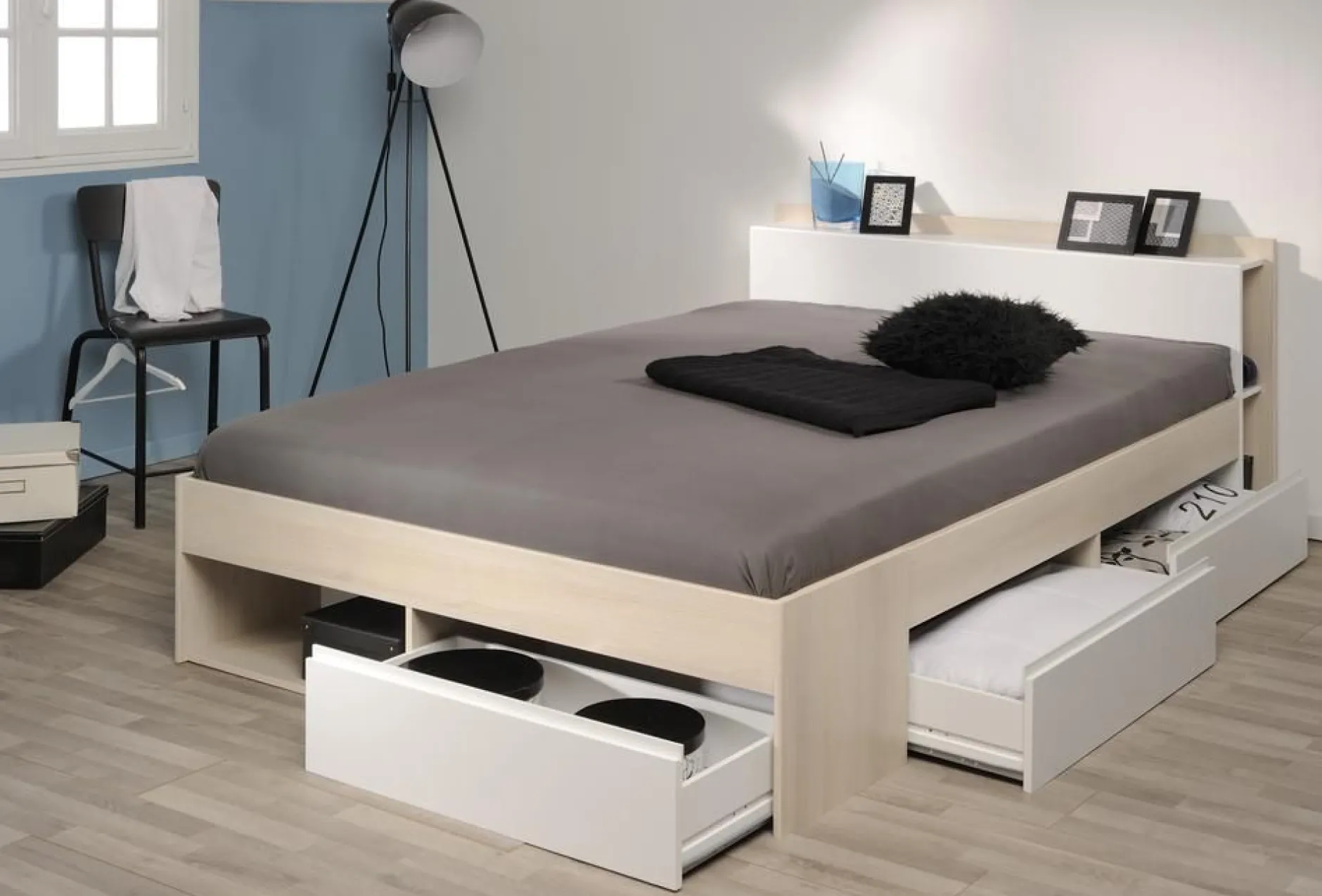 Schlafzimmer-Set Most | Doppelbett, Kleiderschrank, Schreibtisch