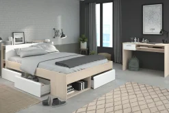 Schlafzimmerset Most | Doppelbett mit Stauraum und Schreibtisch