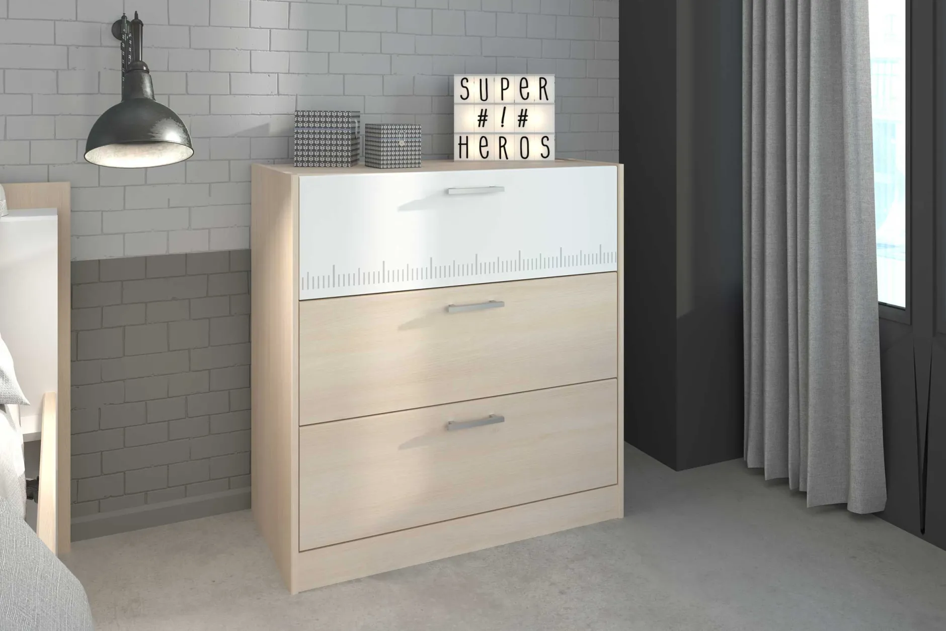 Schlafzimmer-Set Most | Doppelbett mit Stauraum, Schreibtisch, Kommode