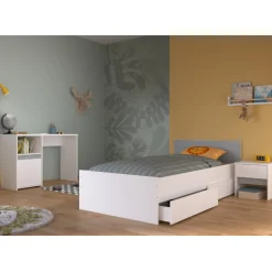 Schlafzimmerset Rue | Einzelbett, Nachttischschubladen-Set, Nachttisch, Schreibtisch