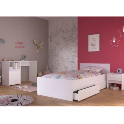 Schlafzimmerset Rue | Einzelbett, Nachttischschubladen-Set, Nachttisch, Schreibtisch