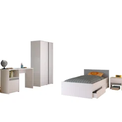 Schlafzimmer-Set Rue| Einzelbett, Bettkasten-Set, Nachttisch, Kleiderschrank, Schreibtisch