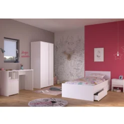Schlafzimmer-Set Rue| Einzelbett, Bettkasten-Set, Nachttisch, Kleiderschrank, Schreibtisch