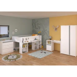 Schlafzimmerset Rue | Halbhochbett, Kleiderschrank, Kommode und Schreibtisch