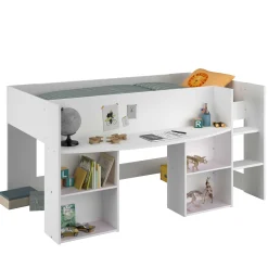 Schlafzimmerset Rue | Halbhochbett, Kleiderschrank, Kommode und Schreibtisch