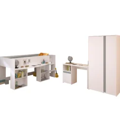 Schlafzimmerset Rue | Halbhohes Bett, Kleiderschrank und Schreibtisch