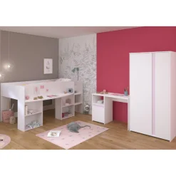Schlafzimmerset Rue | Halbhohes Bett, Kleiderschrank und Schreibtisch