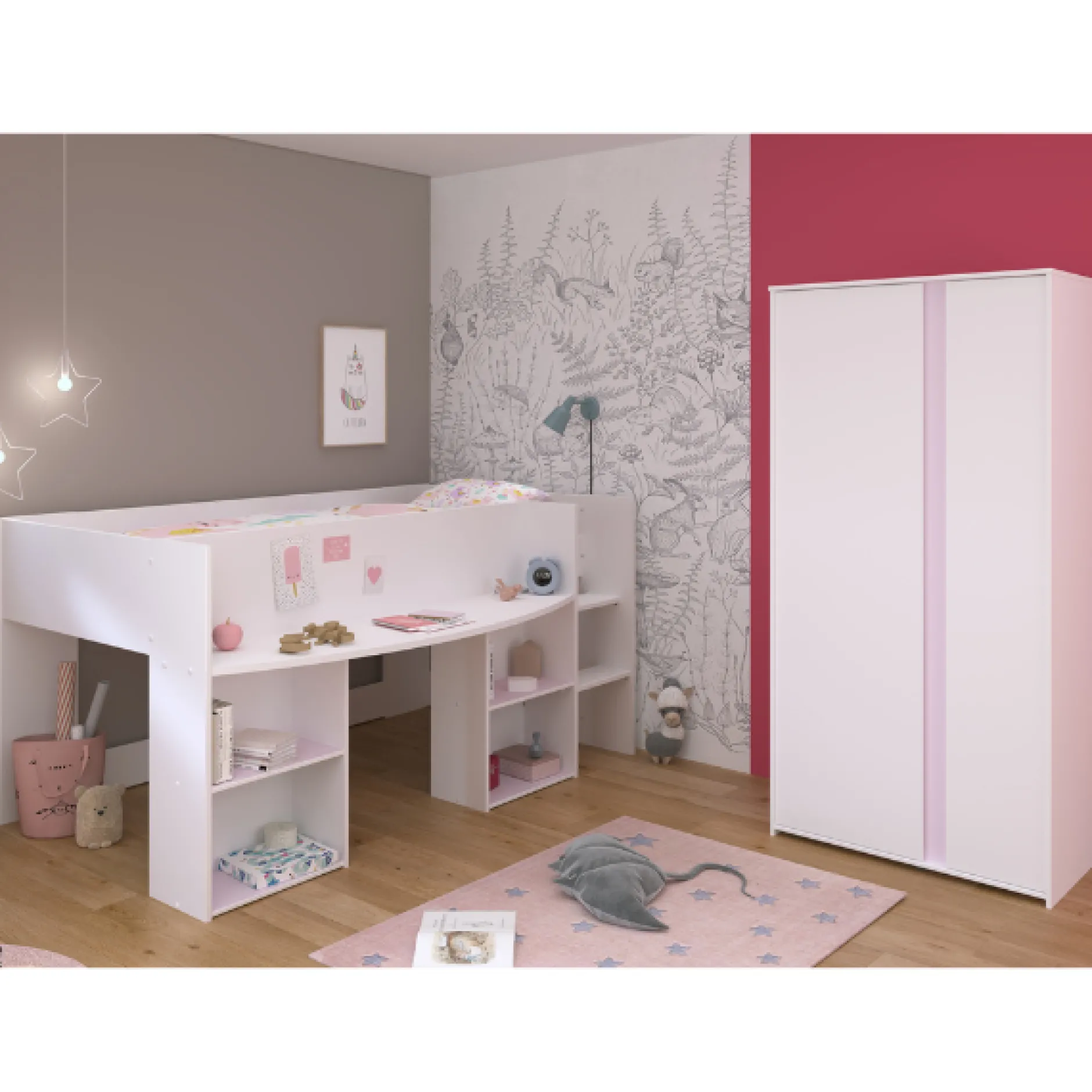 Schlafzimmerset Rue | Halbhohes Bett und Kleiderschrank