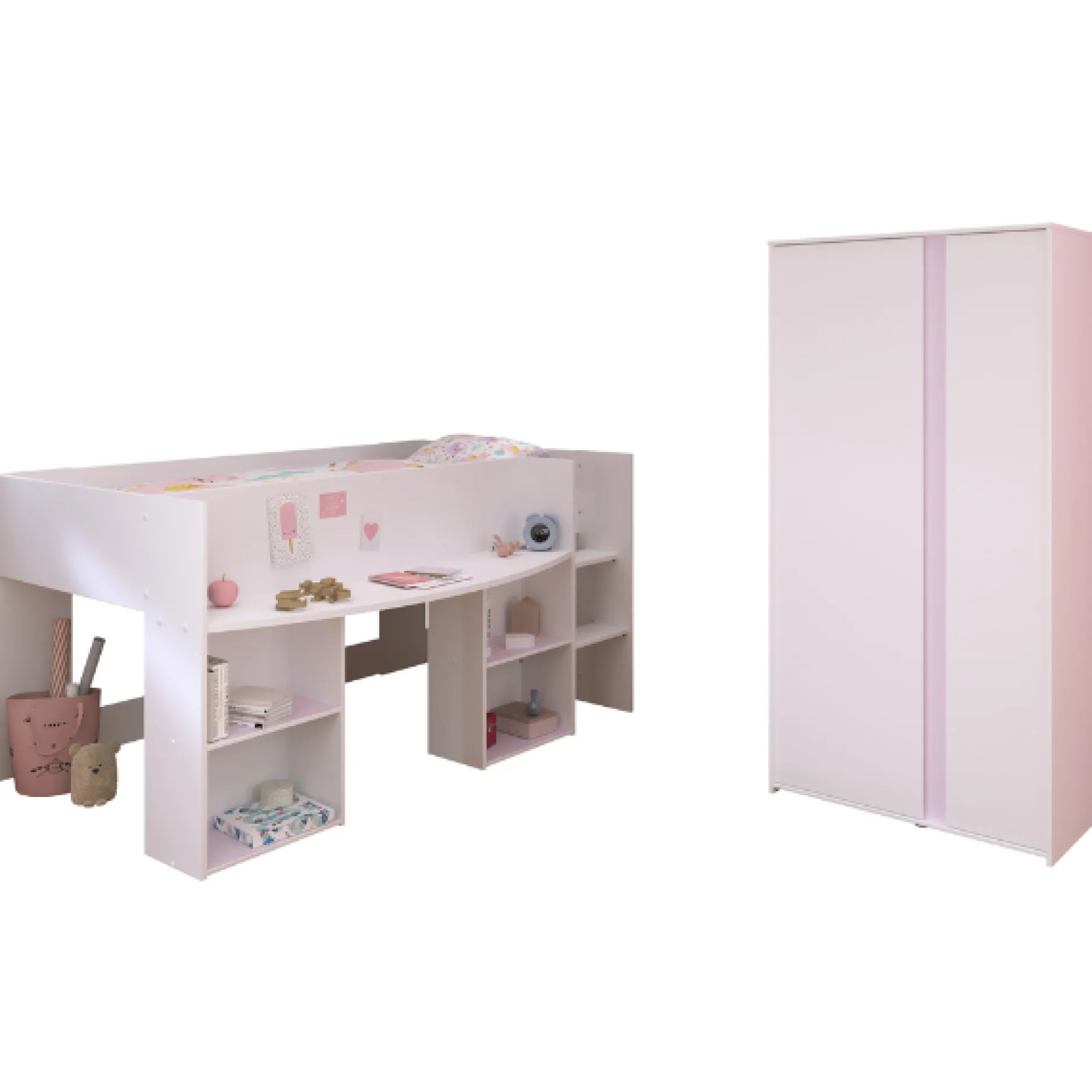 Schlafzimmerset Rue | Halbhohes Bett und Kleiderschrank
