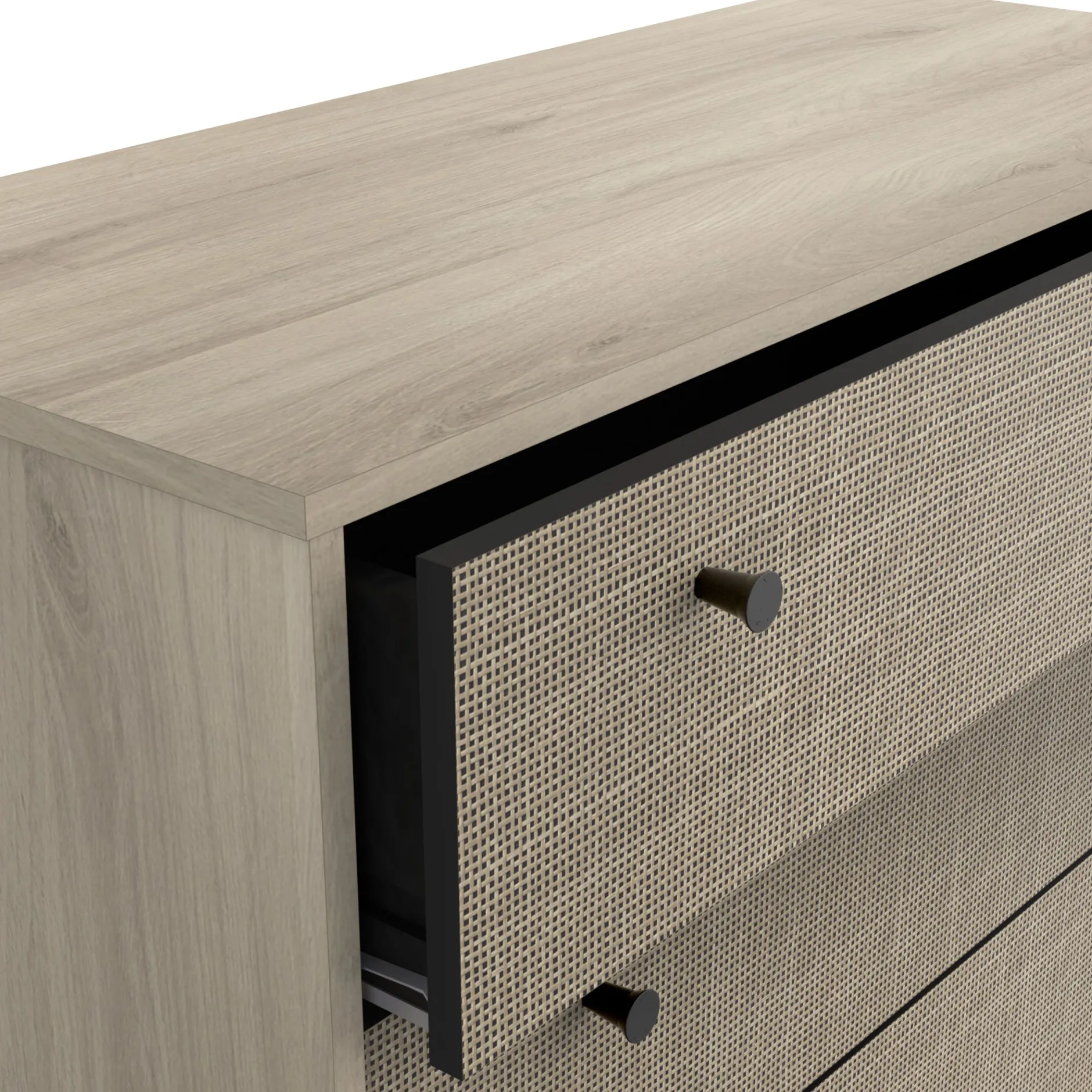 Schlafzimmerset Sayuri | Doppelbett, Nachttisch, Kleiderschrank, Kommode | Kronberg Oak Design