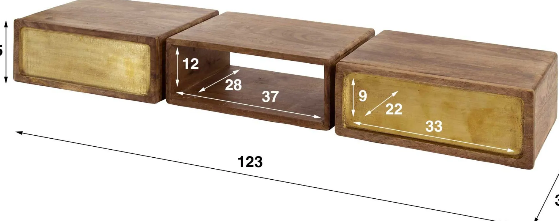 Schminktisch aus massivem Mangosand mit 2 Schubladen und Messingbeschlägen