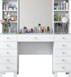 Schminktisch BJ136 - 100% MELAMINE - Weiß - 120 x 133,8 x 40 cm