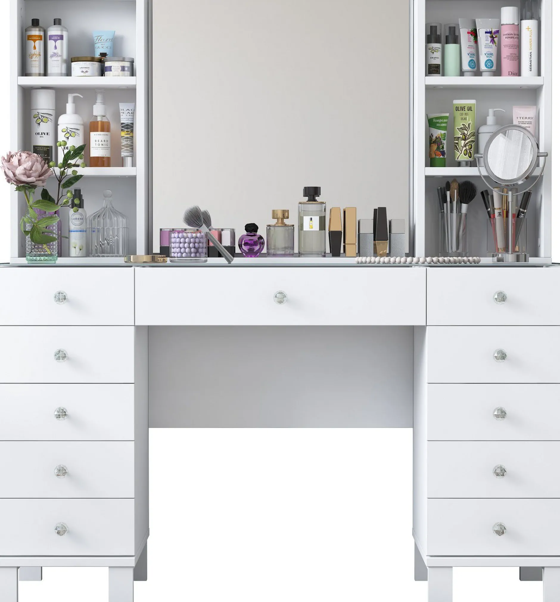 Schminktisch BJ136 - 100% MELAMINE - Weiß - 120 x 133,8 x 40 cm
