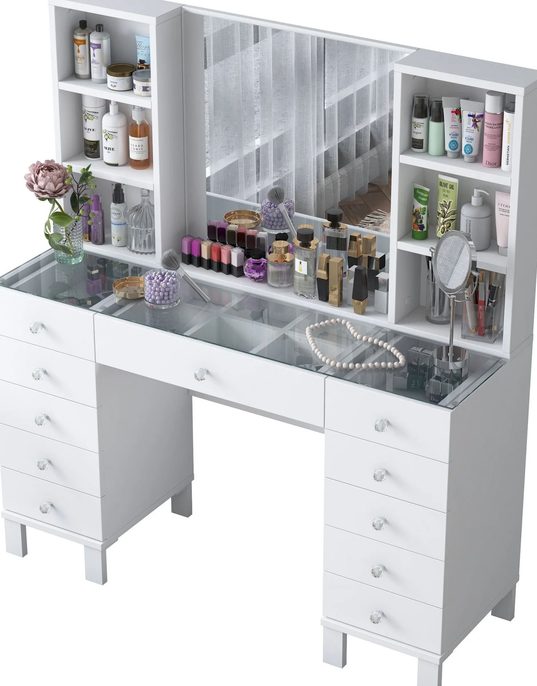 Schminktisch BJ136 - 100% MELAMINE - Weiß - 120 x 133,8 x 40 cm