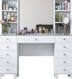 Schminktisch BJ136 - 100% MELAMINE - Weiß - 120 x 133,8 x 40 cm