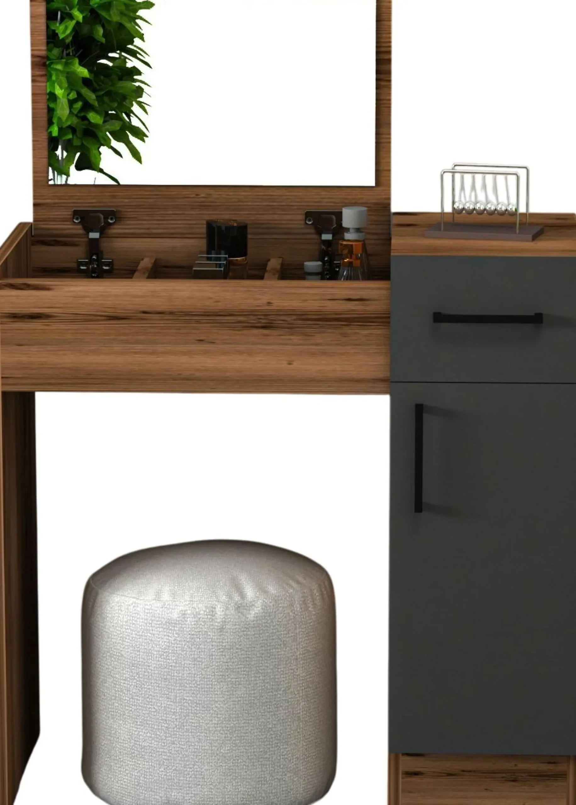 Schminktisch Incı - 100% MELAMINE - Heller Nussbaum - 77 x 108,8 x 37,3 cm