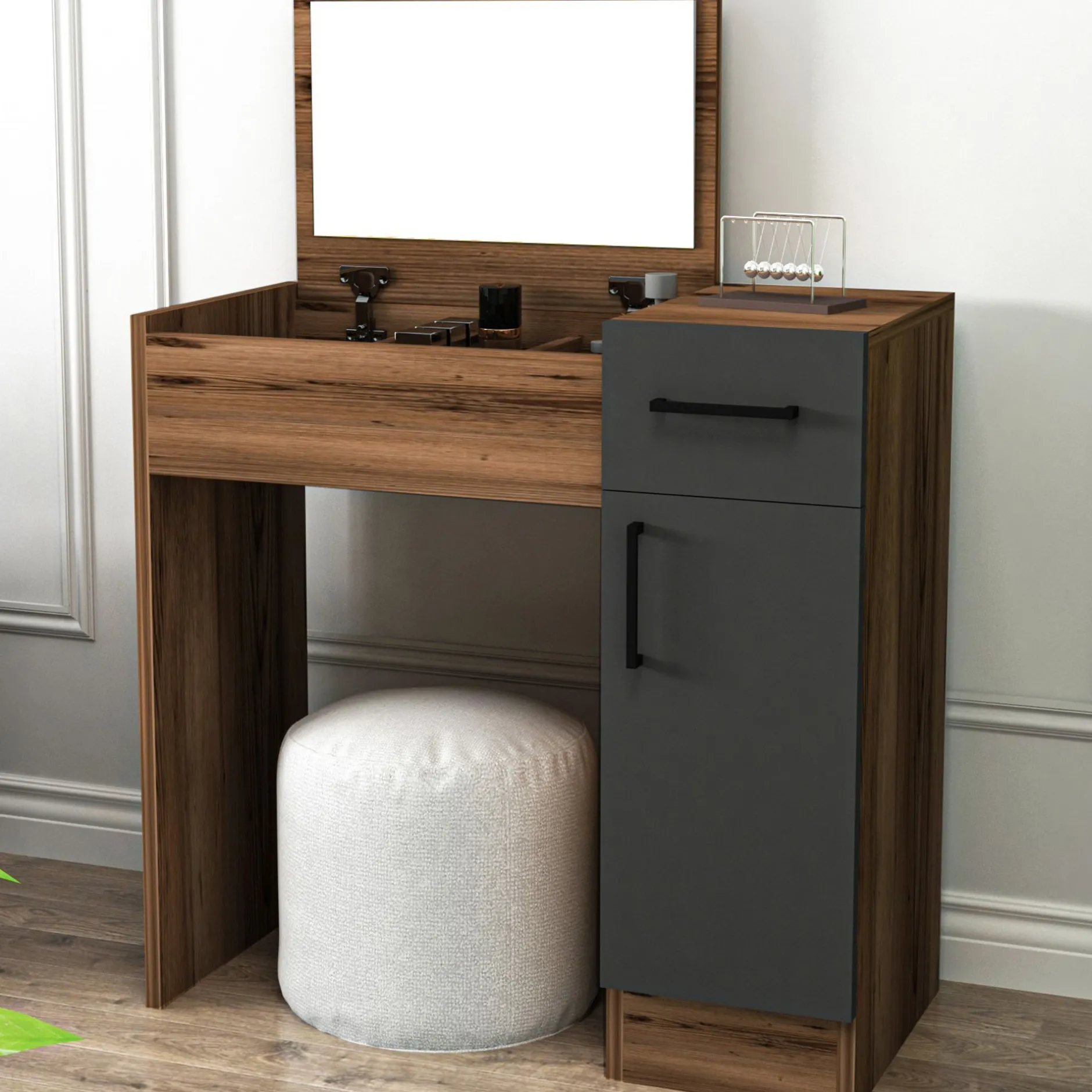 Schminktisch Incı - 100% MELAMINE - Heller Nussbaum - 77 x 108,8 x 37,3 cm