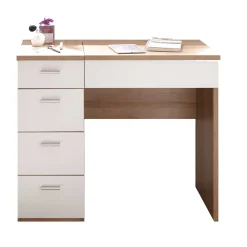 Schminktisch Loïs 90cm, 1 Tür und 4 Schubladen - Eiche hell Dekor/Weiß