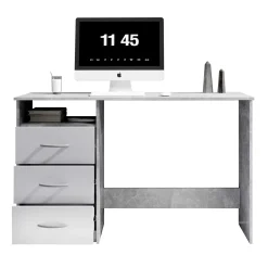 Schreibtisch Adriano 123cm mit 3 Schubladen - Beton/Weiß
