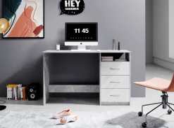 Schreibtisch Adriano 123cm mit 3 Schubladen - Beton/Weiß