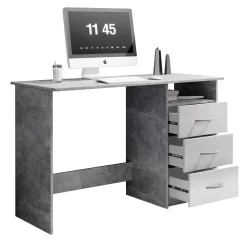 Schreibtisch Adriano 123cm mit 3 Schubladen - Beton/Weiß