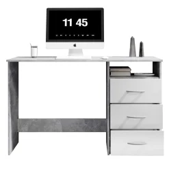 Schreibtisch Adriano 123cm mit 3 Schubladen - Beton/Weiß