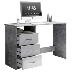 Schreibtisch Adriano 123cm mit 3 Schubladen - Beton/Weiß