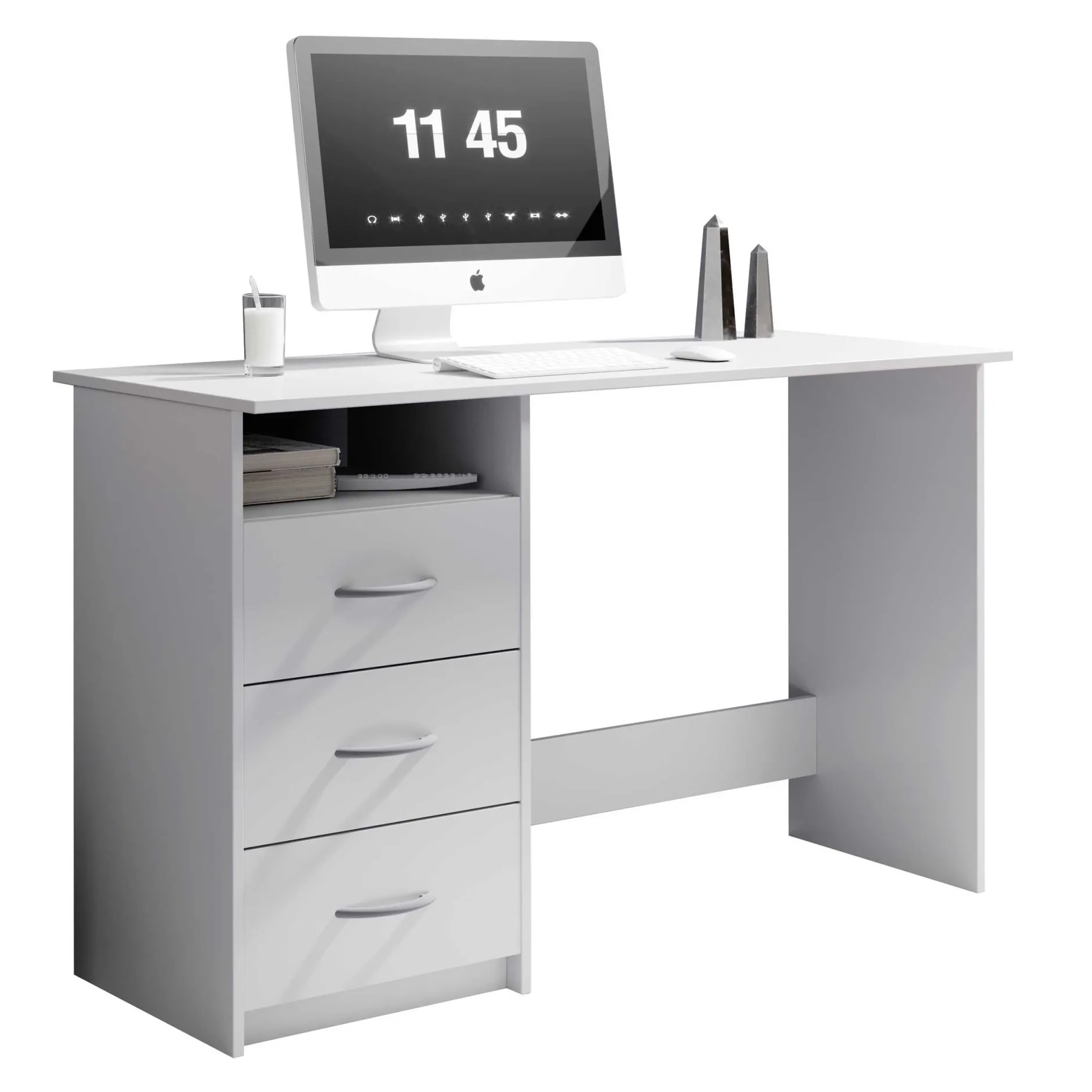 Schreibtisch Adriano 123cm mit 3 Schubladen - weiß