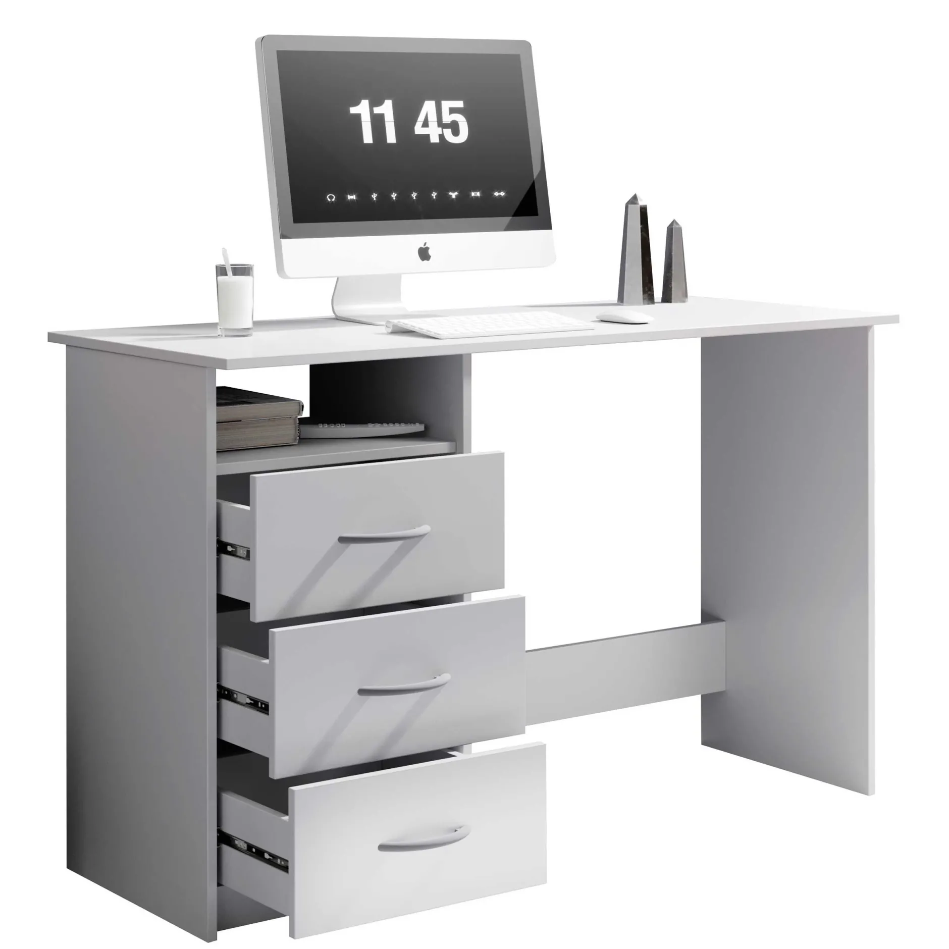 Schreibtisch Adriano 123cm mit 3 Schubladen - weiß