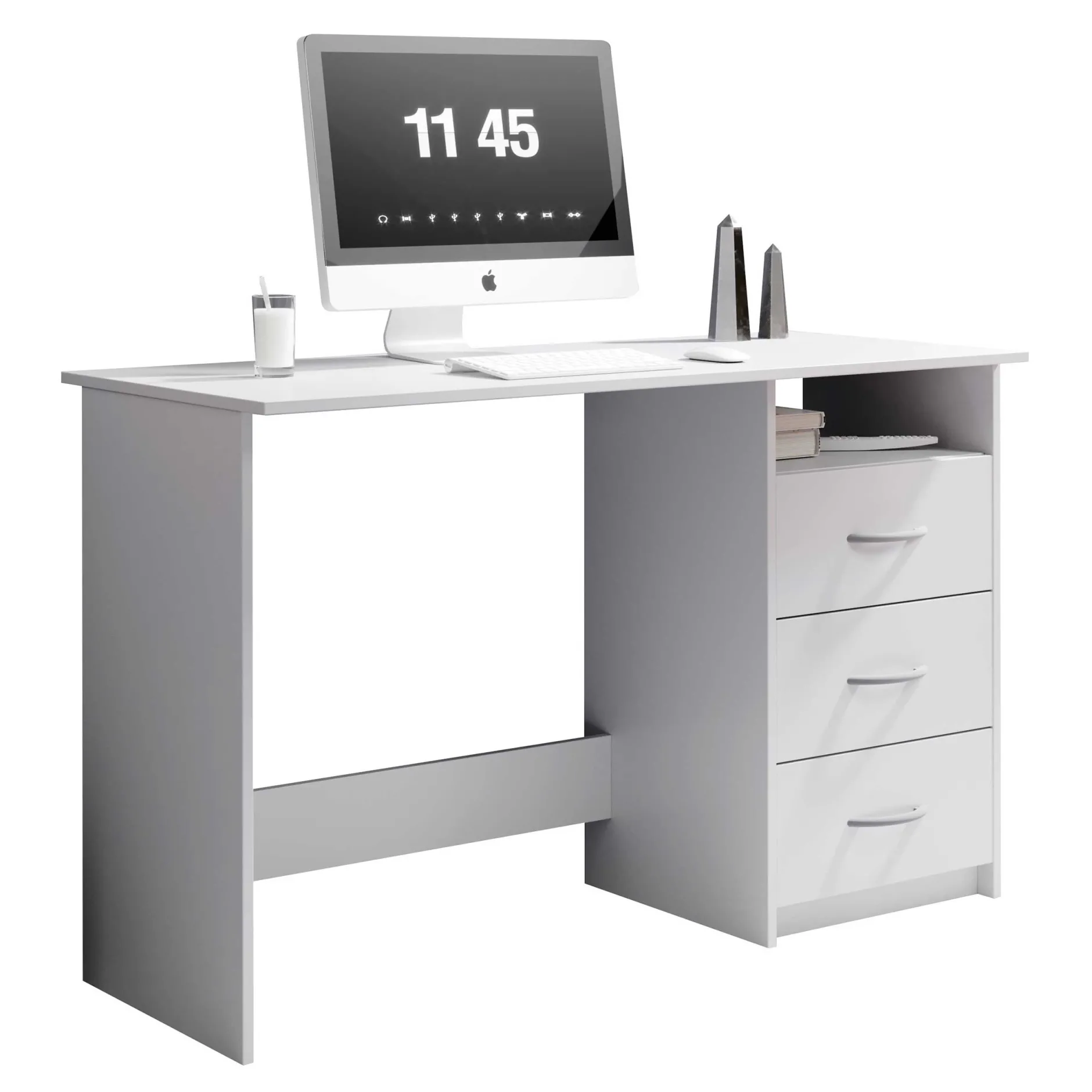 Schreibtisch Adriano 123cm mit 3 Schubladen - weiß