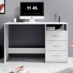 Schreibtisch Adriano 123cm mit 3 Schubladen - weiß