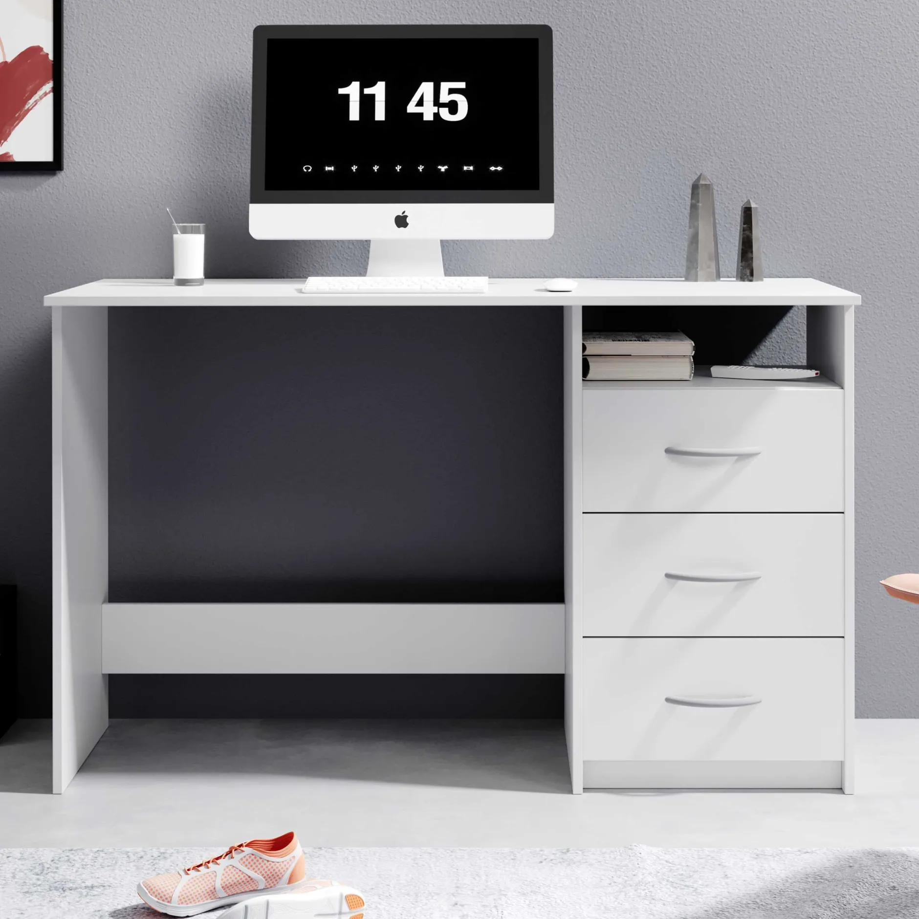 Schreibtisch Adriano 123cm mit 3 Schubladen - weiß