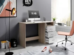 Schreibtisch Adriano 123cm mit 3 Schubladen - Eiche/Weiß