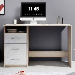 Schreibtisch Adriano 123cm mit 3 Schubladen - Eiche/Weiß