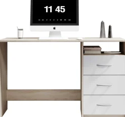 Schreibtisch Adriano 123cm mit 3 Schubladen - Eiche/Weiß