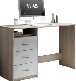 Schreibtisch Adriano 123cm mit 3 Schubladen - Eiche/Weiß