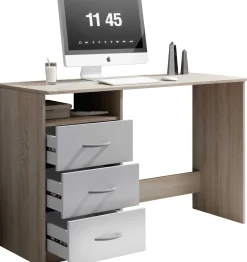 Schreibtisch Adriano 123cm mit 3 Schubladen - Eiche/Weiß