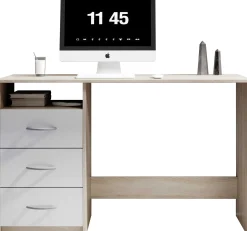 Schreibtisch Adriano 123cm mit 3 Schubladen - Eiche/Weiß